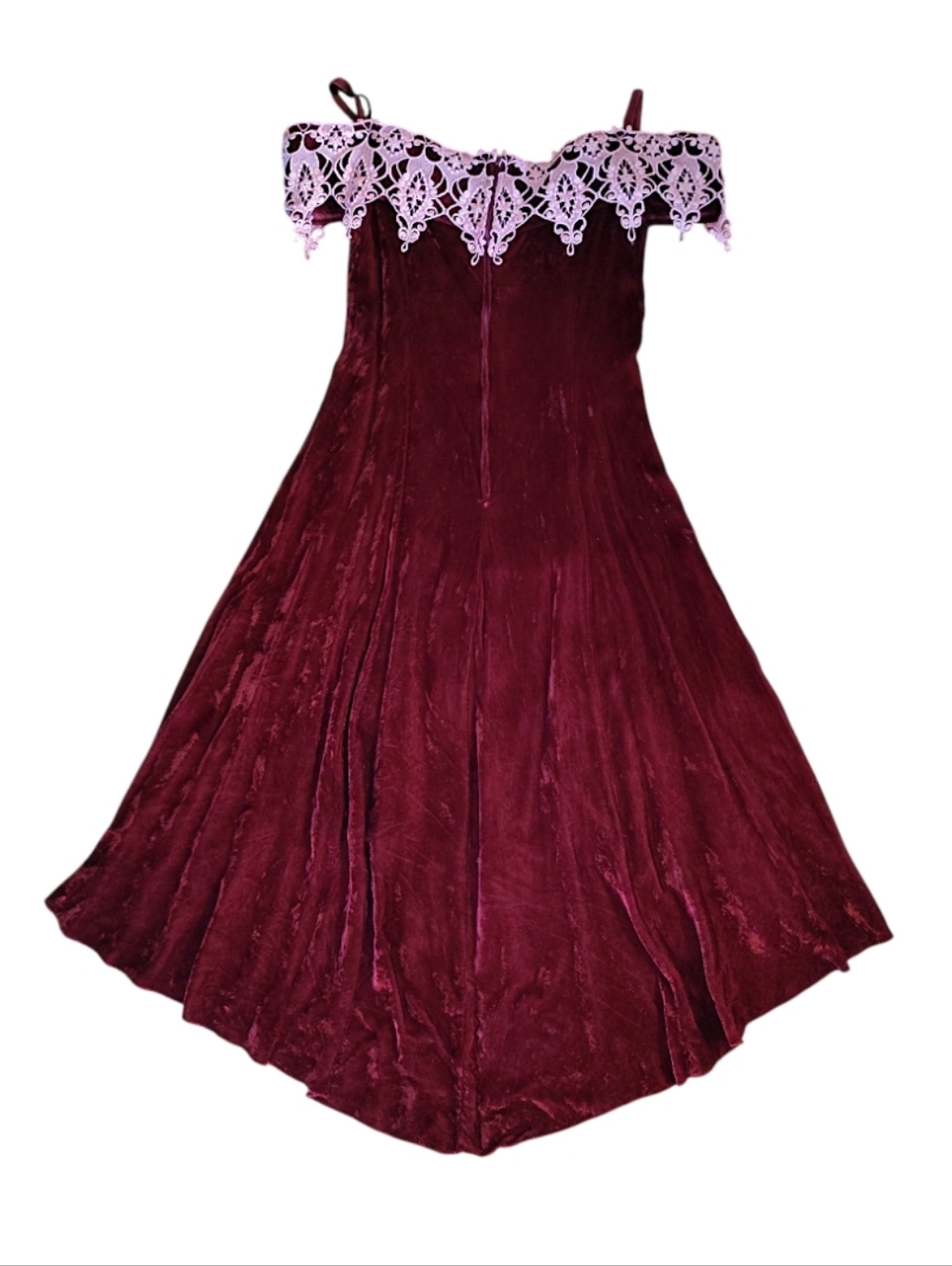VTG 80s Burgundy Velvet Pink Brocade High Low Midi Prom Dress SZ 15/ 16 - Picture 8 of 13